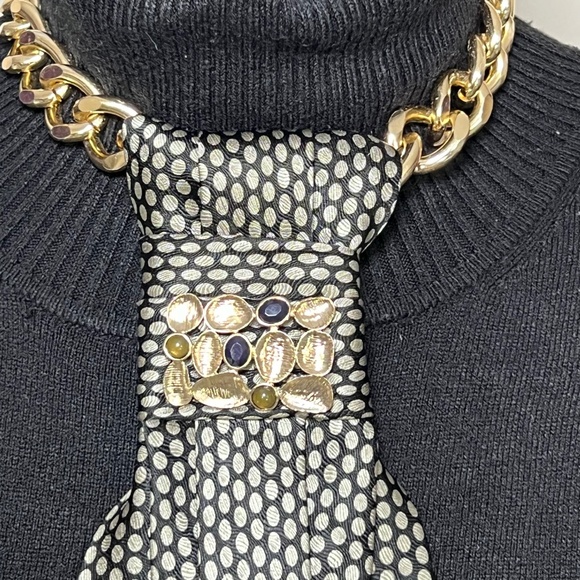 Up-cycled Grey and Black Polka Dot Woman Necktie Necklace With Necklace - Picture 7 of 10